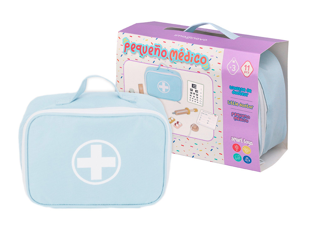 Juego infantil imaginovo madera maletin de medico +3 años 11 piezas 24,5x18x10cm