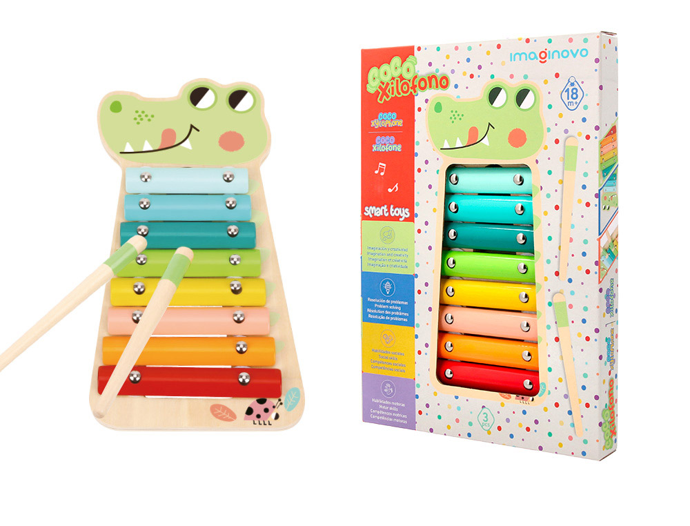 Juego infantil imaginovo madera xilofono instrumento musical cocodrilo +18 meses 28x14,8x2,5cm