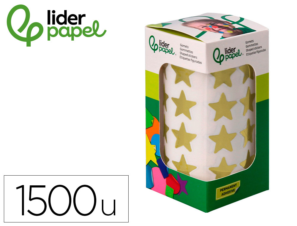 Gomets liderpapel autoadhesivo estrellas doradas 20 mm 1500 unidades en caja de carton