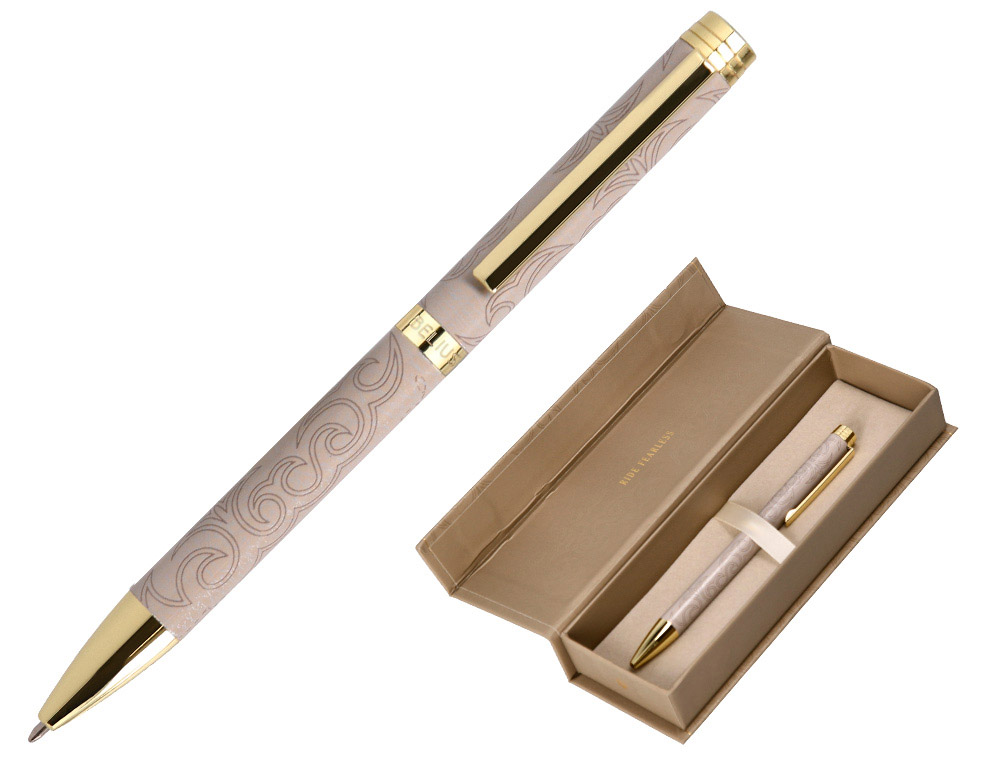Boligrafo belius wild west aluminio color beige dorado tinta color azul caja de diseño