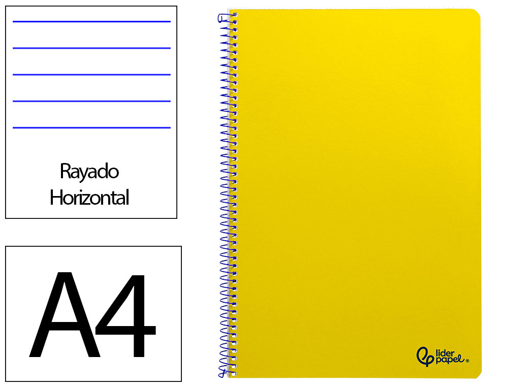 Cuaderno espiral liderpapel a4 smart tapa blanda 80h 75gr rayado horizontal con margen color amarillo