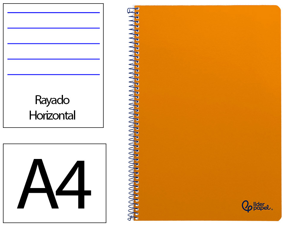 Cuaderno espiral liderpapel a4 smart tapa blanda 80h 75gr rayado horizontal con margen color naranja
