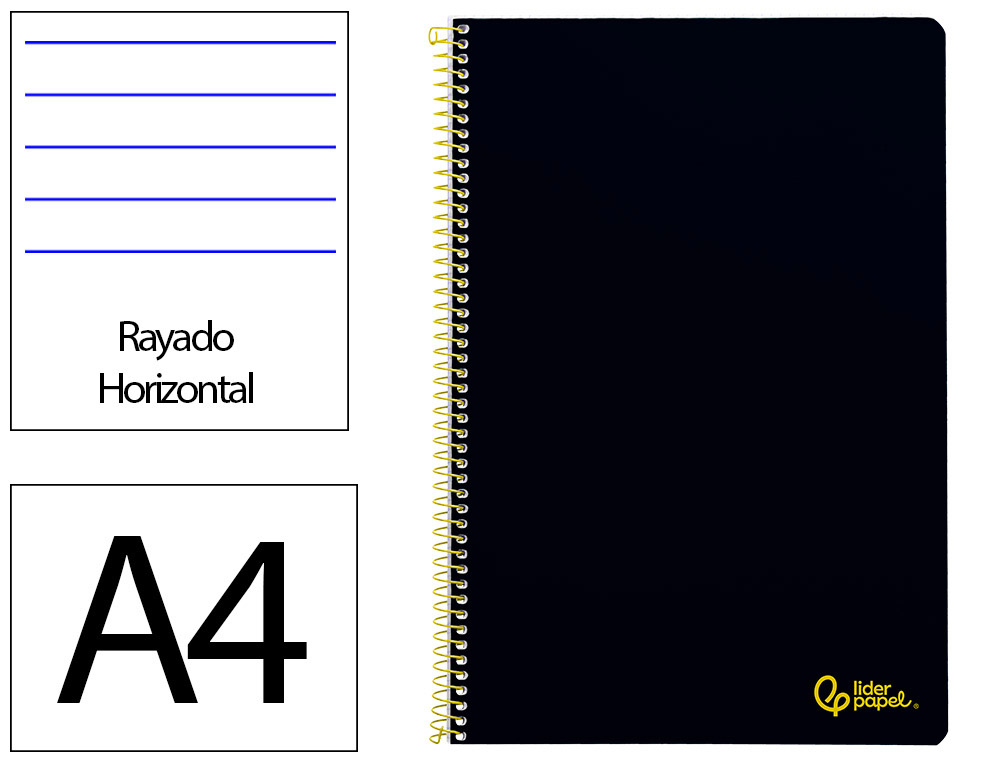Cuaderno espiral liderpapel a4 smart tapa blanda 80h 75gr rayado horizontal con margen color negro