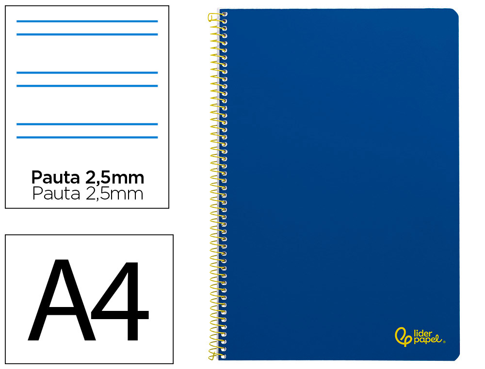 Cuaderno espiral liderpapel a4 smart tapa blanda 80h 75gr pauta 2,5mm con margen color azul oscuro