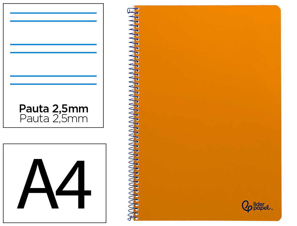 Cuaderno espiral liderpapel a4 smart tapa blanda 80h 75gr pauta 3,5mm con margen color naranja