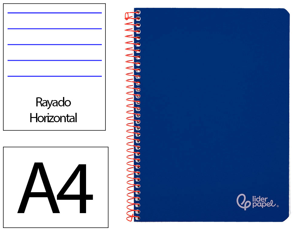 Cuaderno espiral liderpapel a4 witty tapa dura 80h 90gr rayado horizontal con margen color azul oscuro