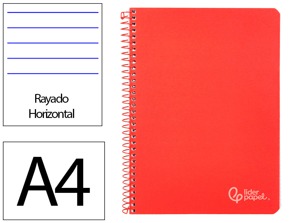 Cuaderno espiral liderpapel a4 witty tapa dura 80h 90gr rayado horizontal con margen color rojo