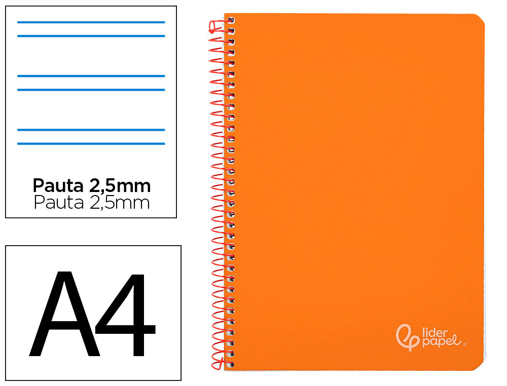Cuaderno espiral liderpapel a4 witty tapa dura 80h 90gr pauta 2,5mm con margen color naranja
