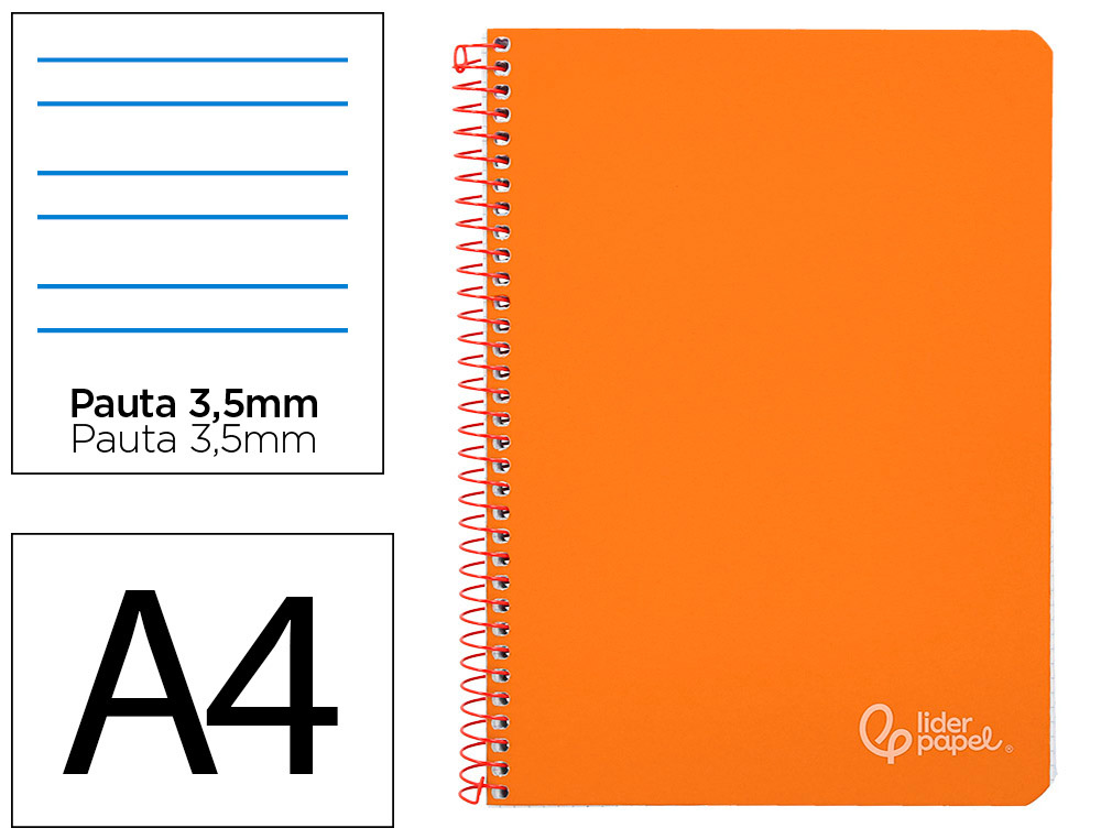 Cuaderno espiral liderpapel a4 witty tapa dura 80h 90gr pauta 3,5mm con margen color naranja