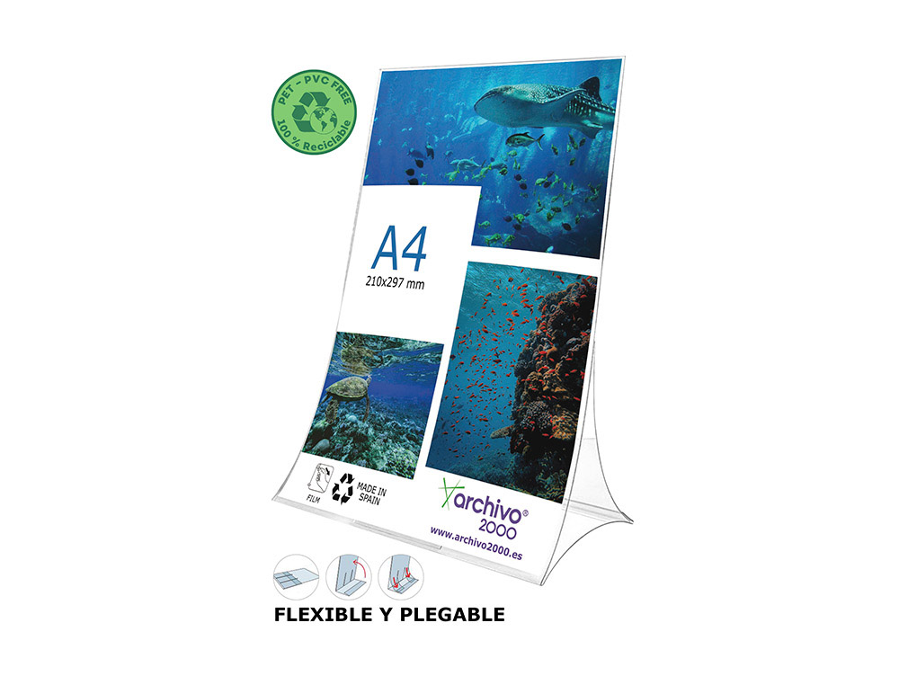 Expositor sobremesa archivo 2000 plegable pet 100% reciclable din a4 vertical transparente 105x210x300 mm