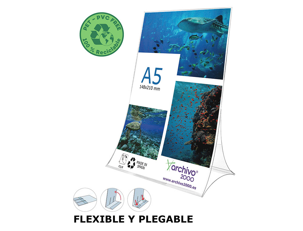 Expositor sobremesa archivo 2000 plegable pet 100% reciclable din a5 vertical transparente 90x150x210 mm