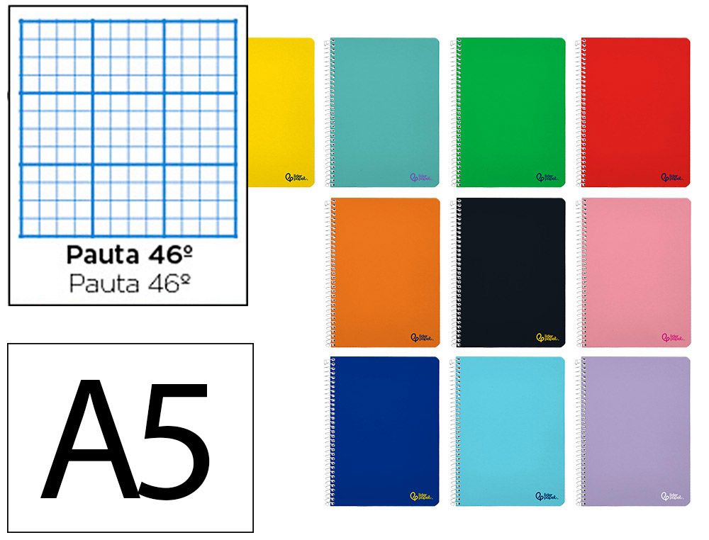 Cuaderno espiral liderpapel a5 smart tapa blanda 80h 75gr rayado nº46 colores surtidos