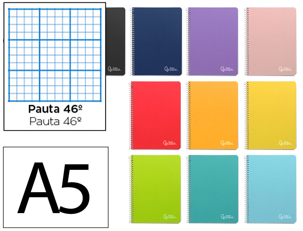 Cuaderno espiral liderpapel din a5 witty tapa dura 80h 90gr rayado nº46 con margen colores surtidos
