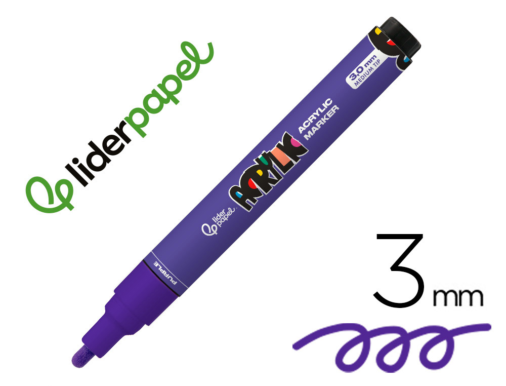 Rotulador liderpapel acrylic base agua todo tipo de superficie punta redonda 3 mm purpura