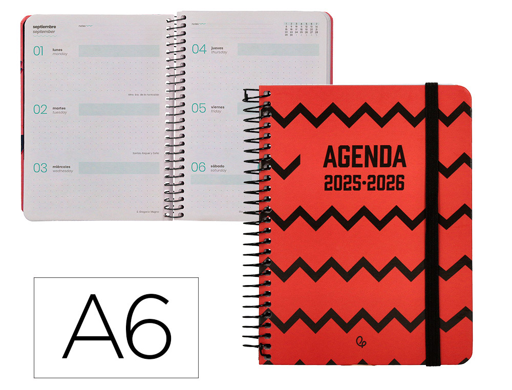 Agenda escolar liderpapel 25-26 espiral patterns zigzag semana vista a6 bilingüe papel fsc 80 gr