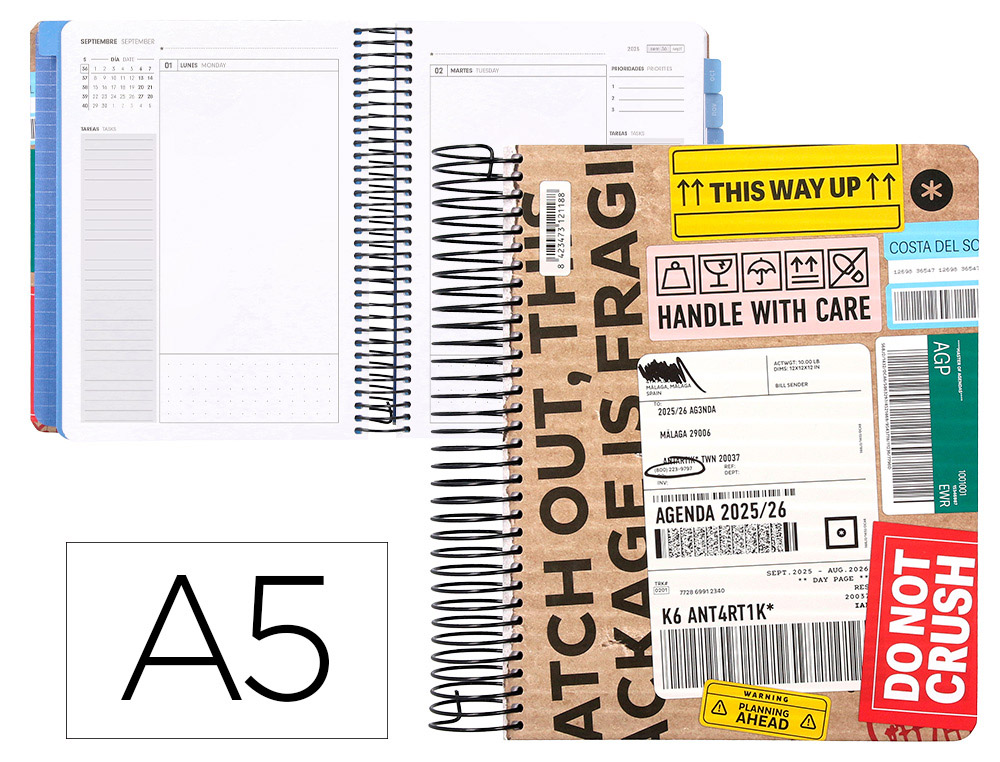 Agenda escolar antartik 25-26 espiral cargo dia pagina a5 bilingüe papel fsc 80 gr