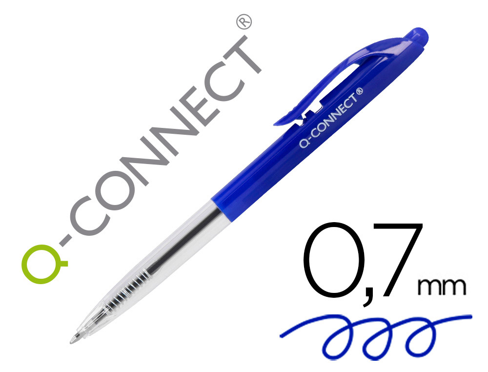 Boligrafo q-connect retractil con clip diseño fino tinta aceite 0,7 mm color azul
