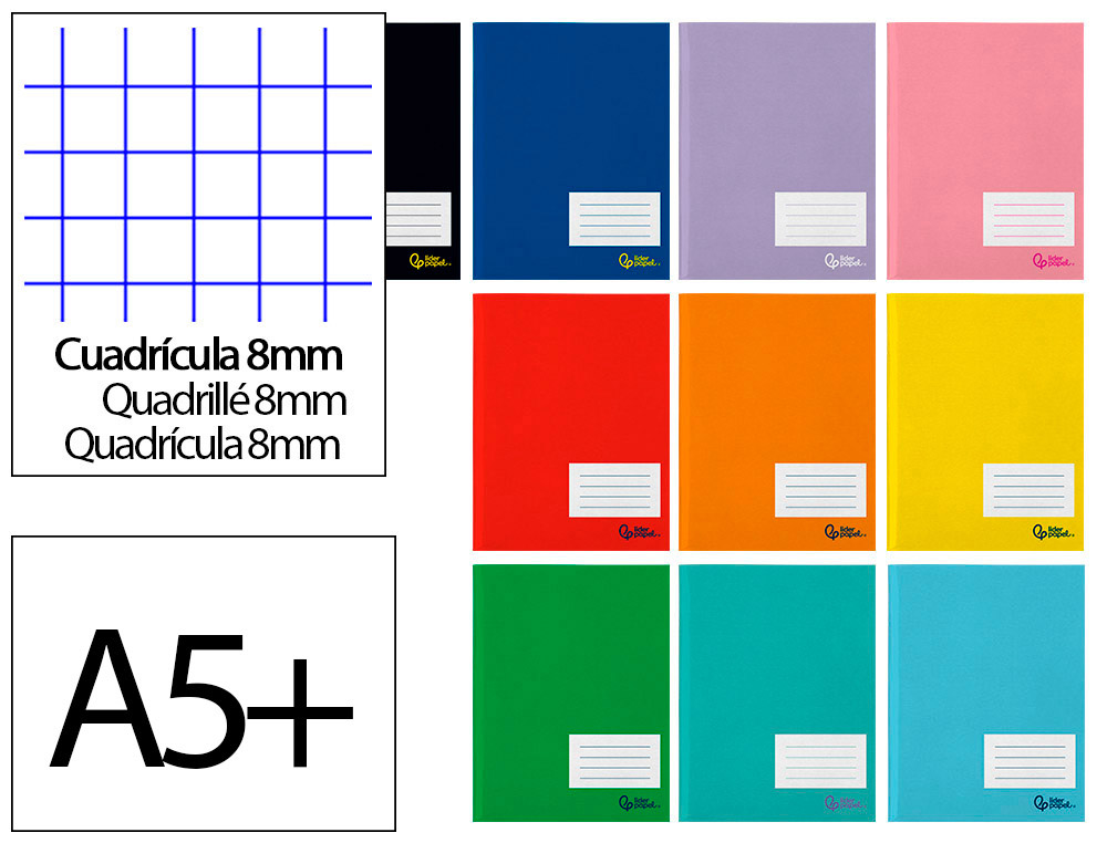 Libreta liderpapel smart a5 plus 32 hojas 75g/m2 cuadro 8mm con margen colores surtido