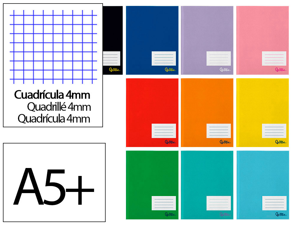 Libreta liderpapel smart a5 plus 48 hojas 75g/m2 cuadro 4mm con margen colores surtido