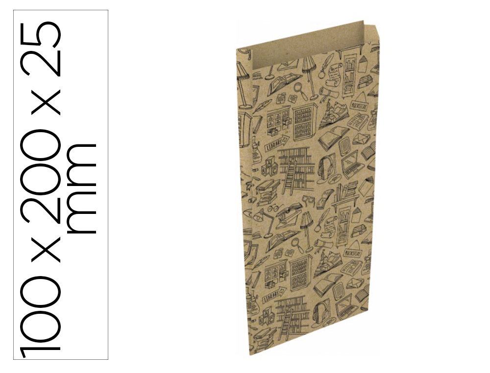 Sobre papel basika kraft reciclado con fuelle estampado libreria tamaño xxs 100x200 mm paquete de 25 unidades