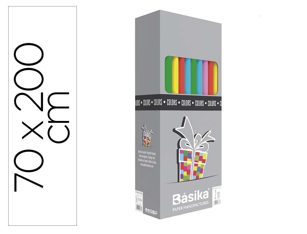 Papel de regalo basika 10 colores rollo ancho 70 cm longitud 2 mt colores surtidos gramaje 60 gr