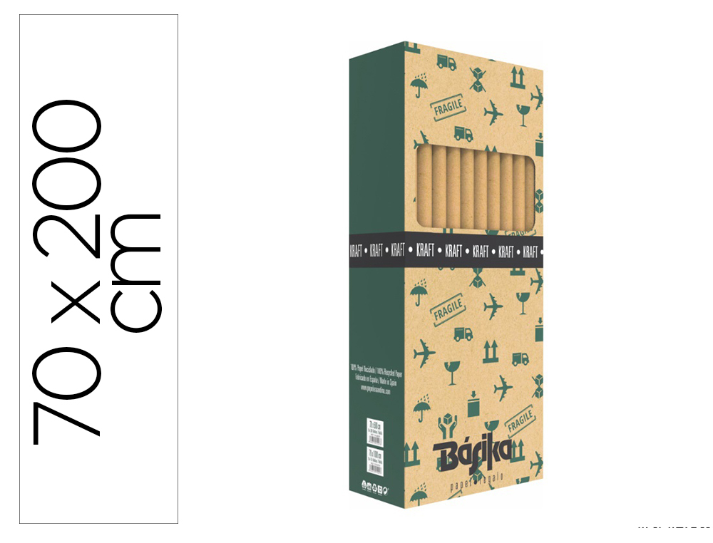 Papel de regalo basika kraft liso rollo ancho 70 cm longitud 2 mt gramaje 50 gr