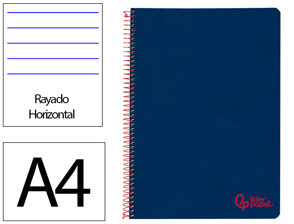 Cuaderno espiral liderpapel a4 wonder tapa plastico 80h 90gr rayado horizontal con margen color azul marino