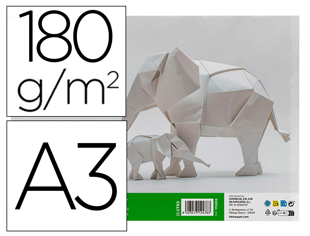 Cartulina liderpapel a3 180g/m2 blanco paquete de 25+5 hojas en carpeta dossier transparente con cierre