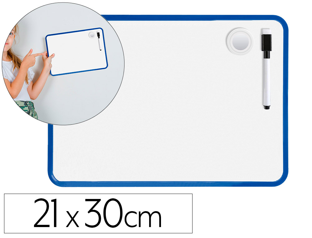 Pizarra blanca liderpapel 21x30 cm magnetica doble cara lisa con rotulador iman y borrador