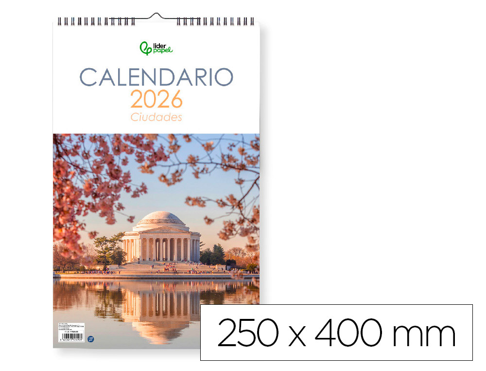 Calendario espiral pared liderpapel imagenes ciudades 2026 para escribir 25x40 cm papel 157 gr