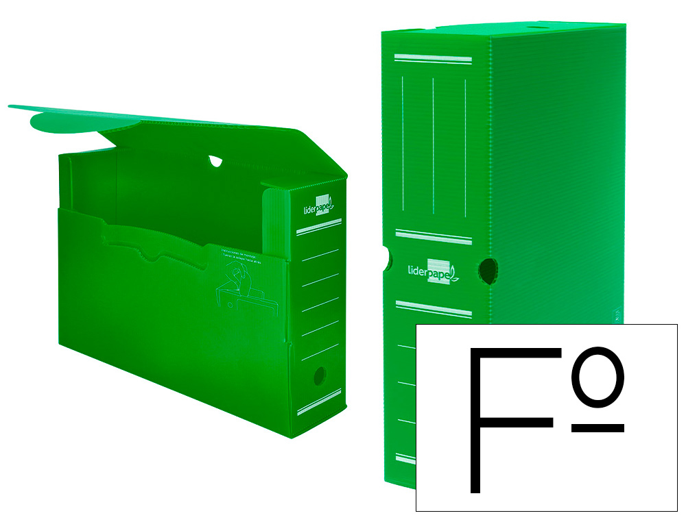 Caja archivo definitivo plastico liderpapel lomo 100 mm verde 360x100x260 mm