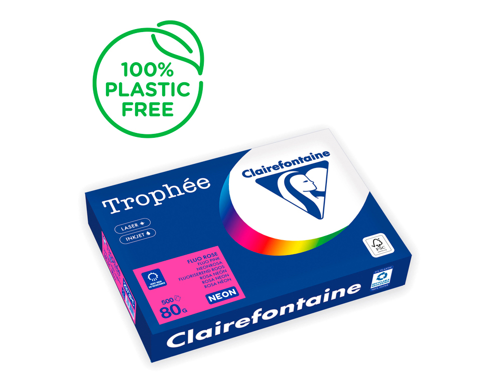 Papel color trophee a4 80gr rosa neon paquete de 500 hojas