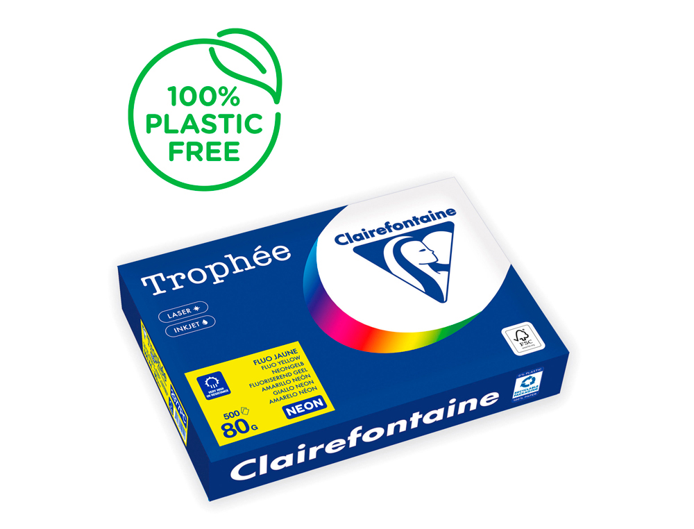 Papel color trophee a4 80gr amarillo neon paquete de 500 hojas