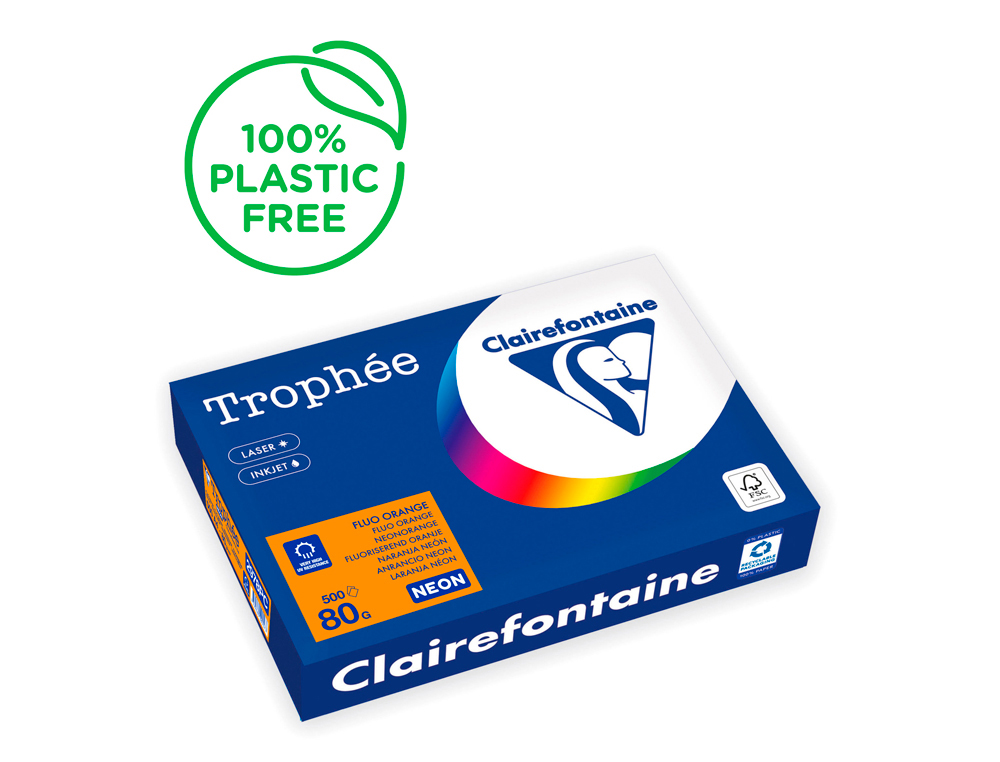 Papel color trophee a4 80gr naranja neon paquete de 500 hojas