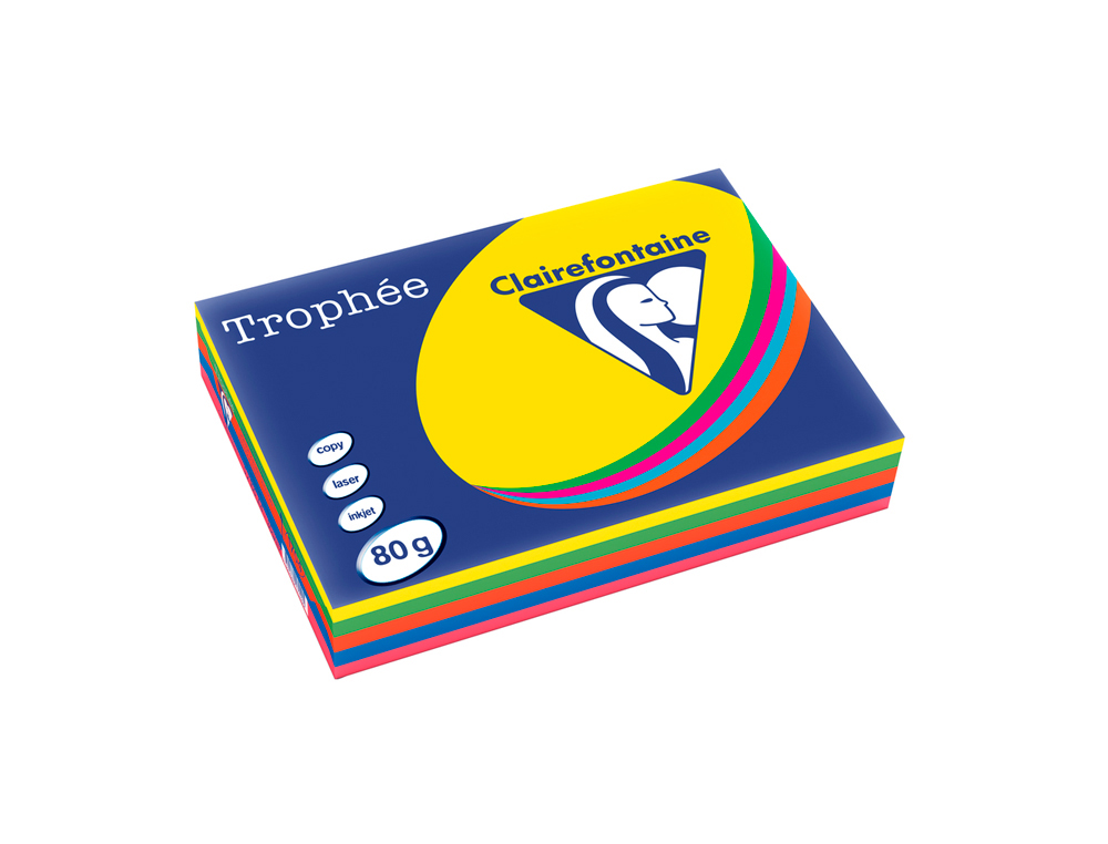 Papel color trophee a4 80gr 5 colores surtidos intensos paquete de 500 hojas (100 hojas x color)