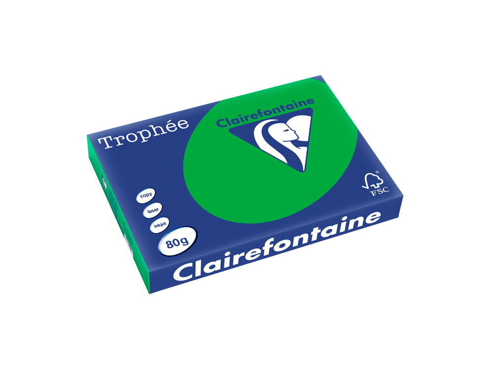 Papel color trophee a3 80gr verde intenso paquete de 500 hojas