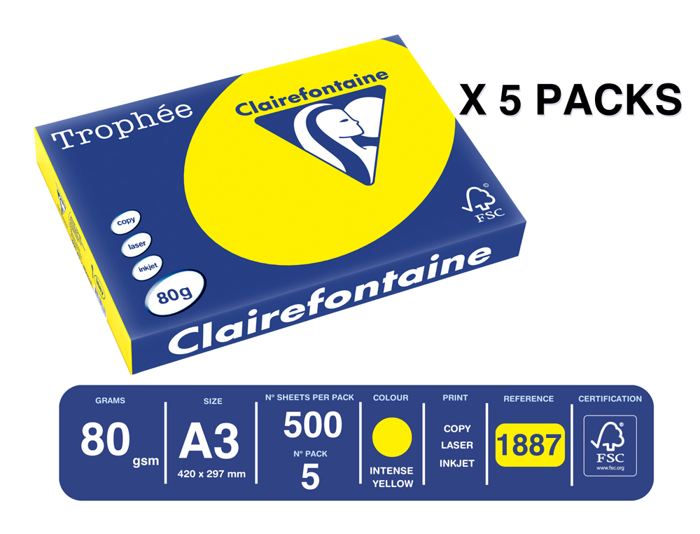 Papel color trophee a3 80gr sol intenso paquete de 500 hojas