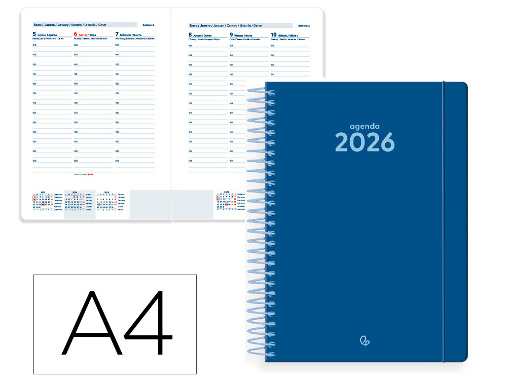 Agenda espiral liderpapel classic a4 2026 semana vista azul oscuro papel 70 gr fsc