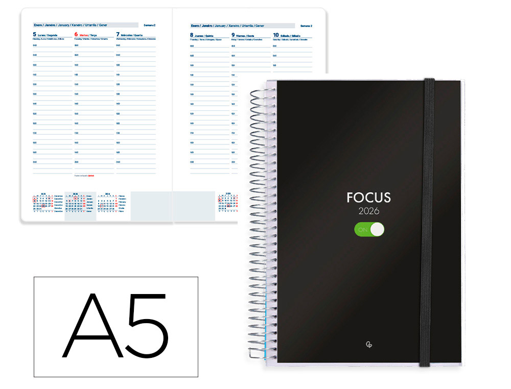 Agenda espiral liderpapel tinos a5 2026 semana vista personalizable apel 70 gr fsc