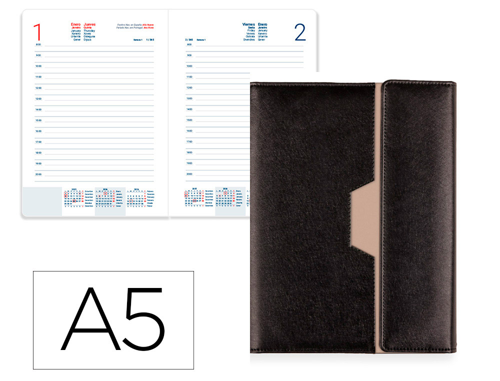 Agenda anillas liderpapel nero 150x210 mm 2026 dia pagina papel 70 gr fsc