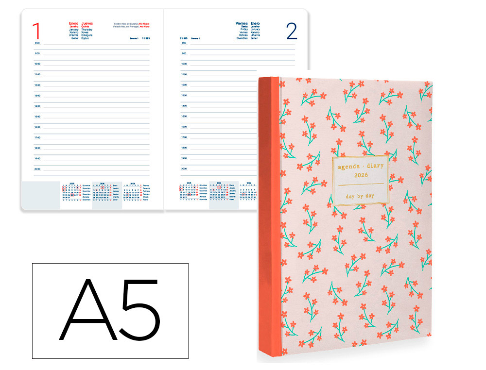 Agenda encuadernada liderpapel nomi a5 2026 dia pagina rojo papel 70 gr fsc