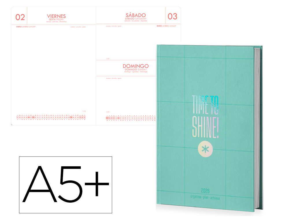 Agenda encuadernada antartik time to shine a5+ 2026 día página verde papel 80g fsc