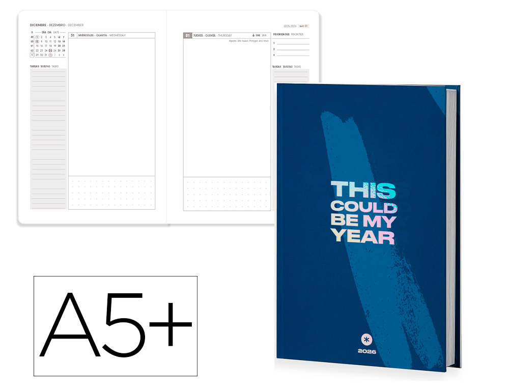 Agenda encuadernada antartik my year a5+ 2026 día página azul oscuro papel 80g fsc