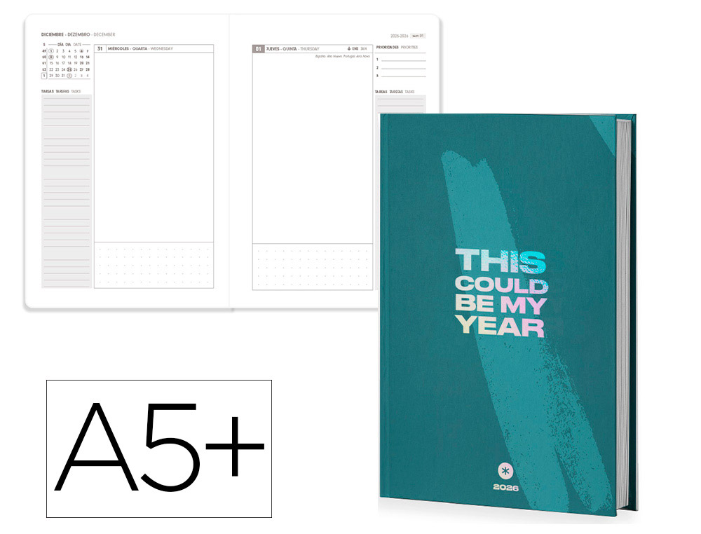 Agenda encuadernada antartik my year a5+ 2026 día página verde papel 80g fsc