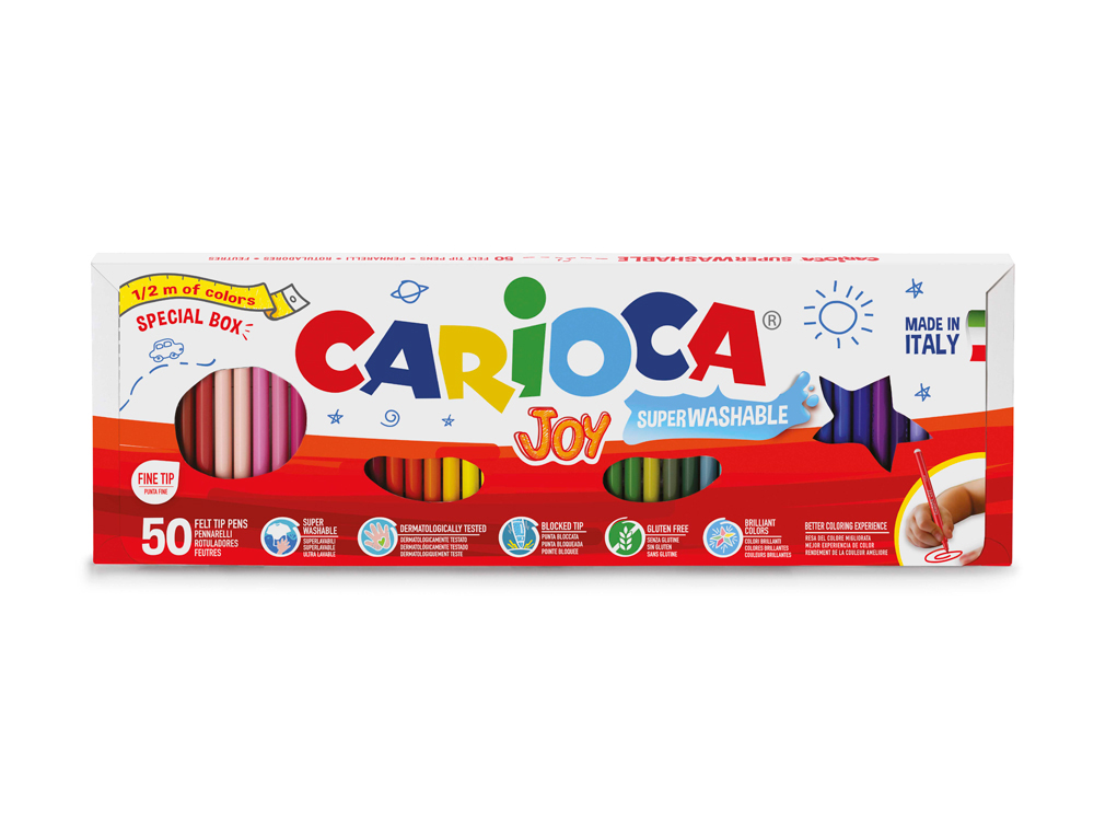 Rotulador carioca joy caja 1/2 metro caja de 50 unidades colores surtidos