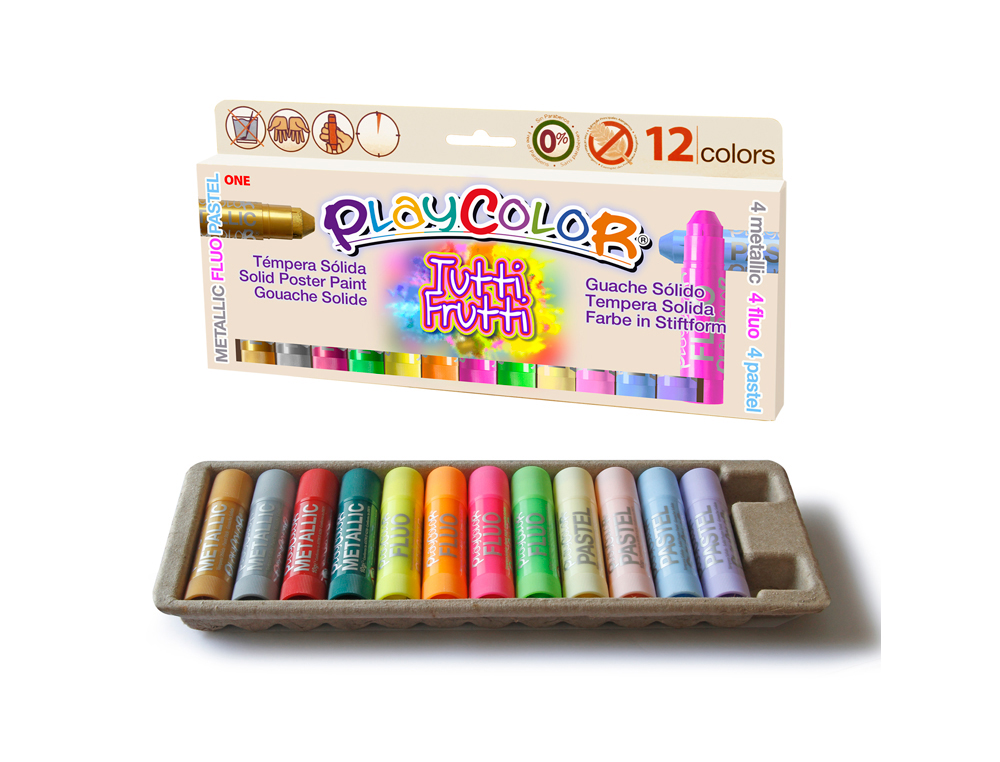 Tempera solida playcolor tutti frutti one caja de 12 unidades colores surtidos