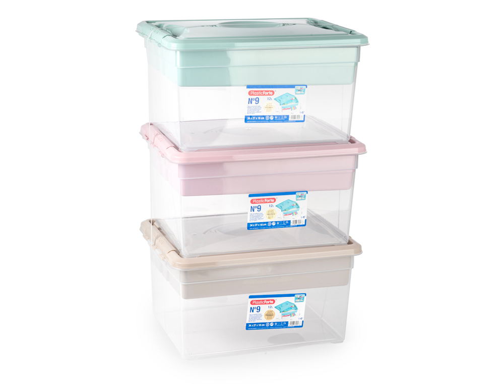 Caja organizadora plastico plasticforte n 9 con bandeja colores surtidos 27x34x18 cm
