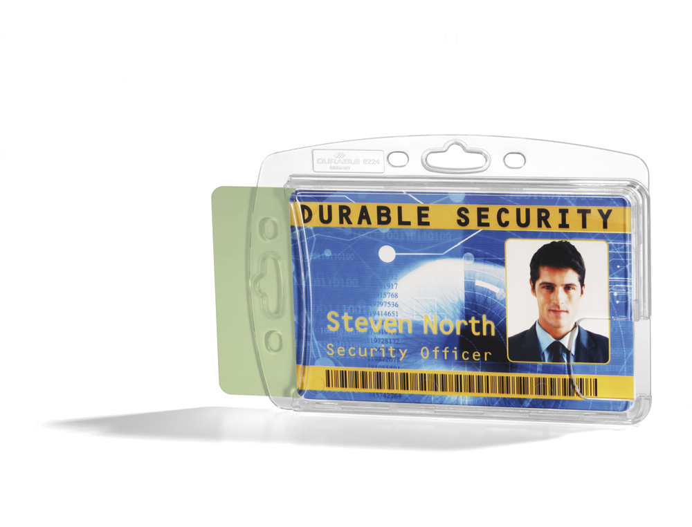 Identificador durable poliestireno rigido para 2 tarjetas vertical/horizontal 54x87 mm