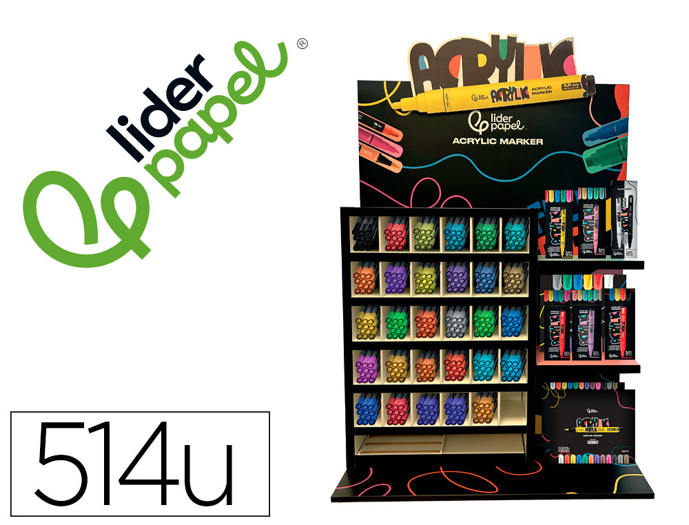 Rotulador liderpapel acrylic expositor madera sobremesa de 333 unidades colores surtidos con tester