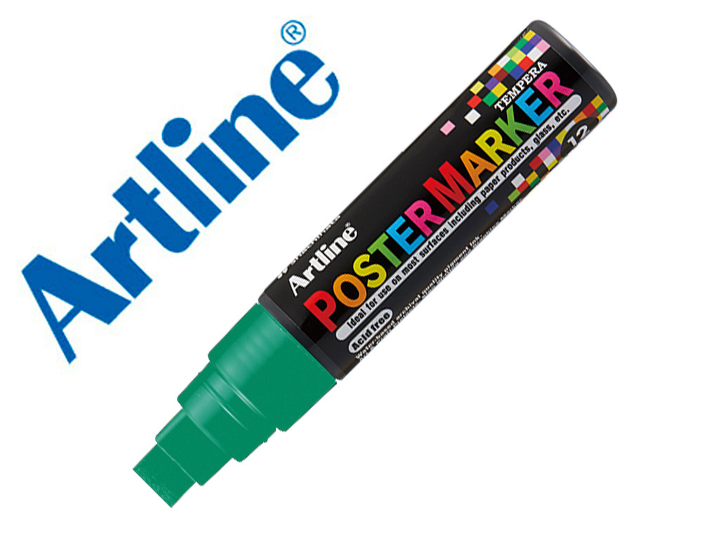 Rotulador artline poster marker epp-12 punta rectangular 12 mm color verde fluor